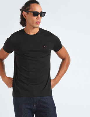 TOMMY HILFIGER Solid Men Round Neck Black T-Shirt
