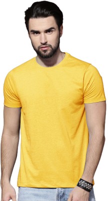 LazyChunks Solid Men Round Neck Yellow T-Shirt