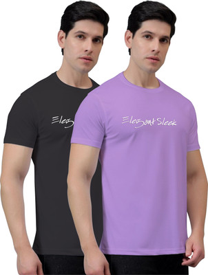 Elegant Sleek Solid Men Round Neck Purple, Black T-Shirt