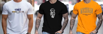 GP GARMENTS Printed Men Round Neck Yellow, White, Black T-Shirt