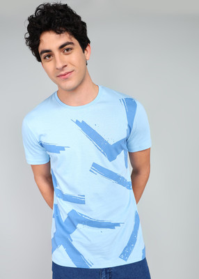 WROGN Printed Men Round Neck Light Blue T-Shirt