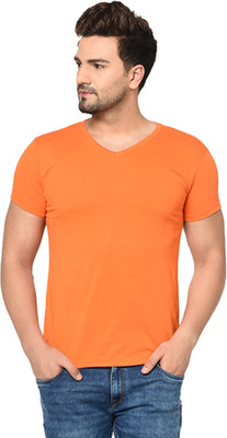 Moordale Fab Solid Men V Neck Orange T-Shirt