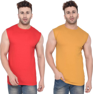 Moordale Fab Solid Men Round Neck Red, Yellow T-Shirt