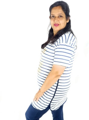 Garima Fashion Striped Women Round Neck Blue T-Shirt