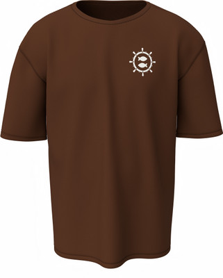 Hello Swanky Printed Men Round Neck Brown T-Shirt