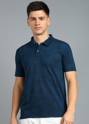 METRONAUT Printed Men Polo Neck Navy Blue T-Shirt