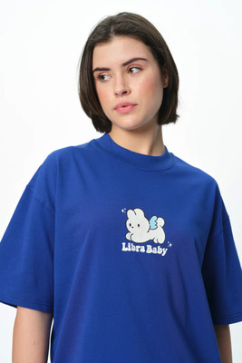 Bonkers Corner Graphic Print Women Round Neck Blue T-Shirt