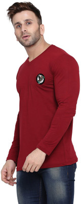 tfurnish Printed Men V Neck Maroon T-Shirt