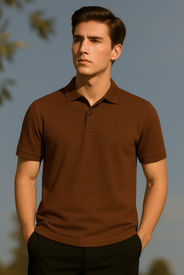 VARNIQ STYLE Solid Men Polo Neck Brown T-Shirt