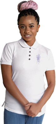 Fighterhero Printed Women Polo Neck White T-Shirt