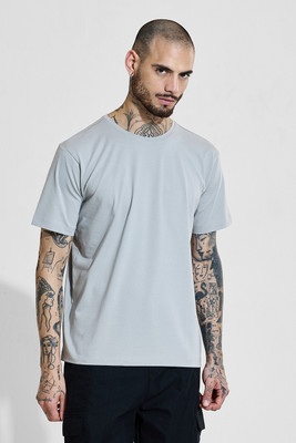 Snitch Solid Men Crew Neck Grey T-Shirt