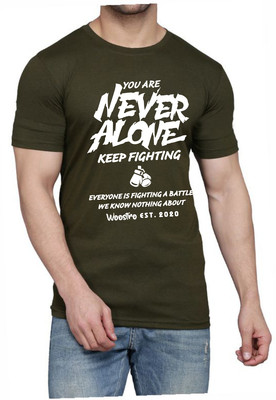 WOOSTRO Printed Men Round Neck Dark Green T-Shirt