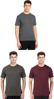 JOCKEY Solid Men Round Neck Grey, Dark Green, Maroon T-Shirt