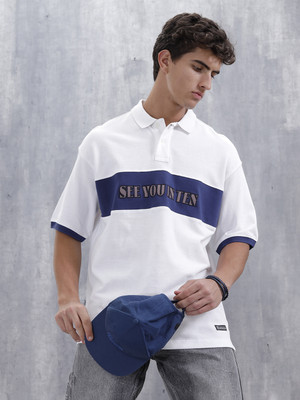 WROGN Printed Men Polo Neck White T-Shirt