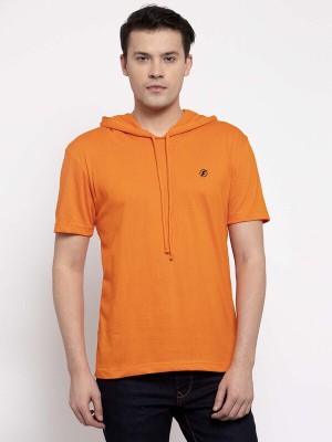 FRISKERS Solid Men Hooded Neck Orange T-Shirt