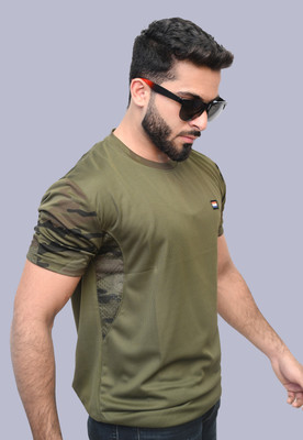 OMEE GOLD Solid Men Round Neck Dark Green T-Shirt