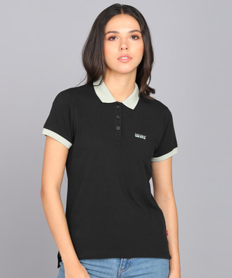 LEVI'S Solid Women Polo Neck Black T-Shirt