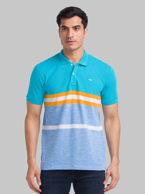 PARK AVENUE Striped Men Polo Neck Blue T-Shirt