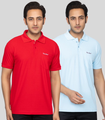 Pyro Spirit Printed Men Polo Neck Red, Light Blue T-Shirt