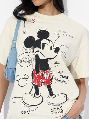 The Souled Store Cartoon Women Round Neck White T-Shirt