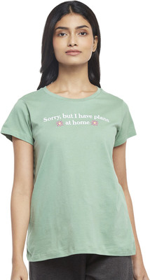 Dreamz by Pantaloons Embroidered Women Round Neck Green T-Shirt