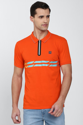 PETER ENGLAND Solid Men Polo Neck Orange T-Shirt