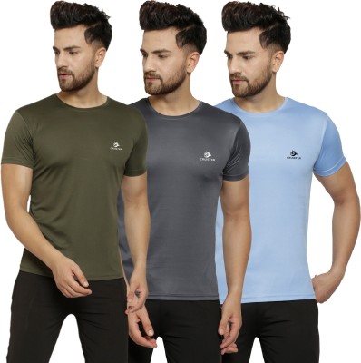 Cruister Solid Men Round Neck Dark Green, Light Blue, Grey T-Shirt