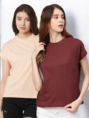 GUTI Solid Women Round Neck Multicolor T-Shirt