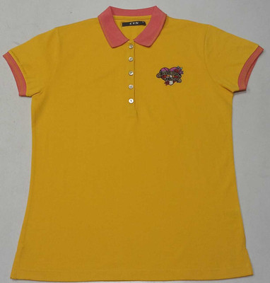 MARRINER Printed Women Polo Neck Yellow T-Shirt