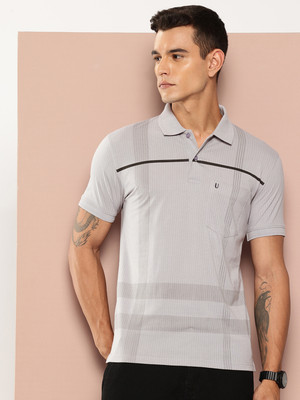 UNIBERRY Striped Men Polo Neck Grey T-Shirt