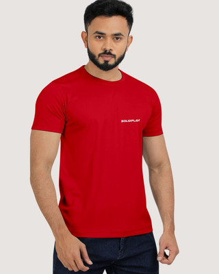 INDICLUB Self Design Men Round Neck Red T-Shirt