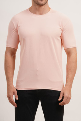 Pavis Solid Men Round Neck Pink T-Shirt