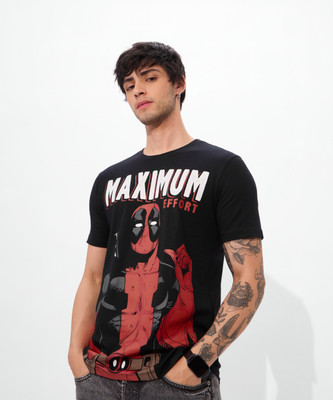 The Souled Store Superhero Men Round Neck Black T-Shirt