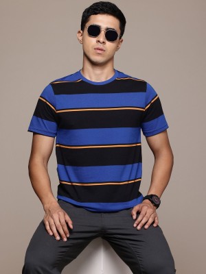 Roadster Striped Men Round Neck Blue T-Shirt