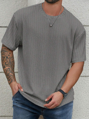 Zilcon Solid Men Round Neck Grey T-Shirt