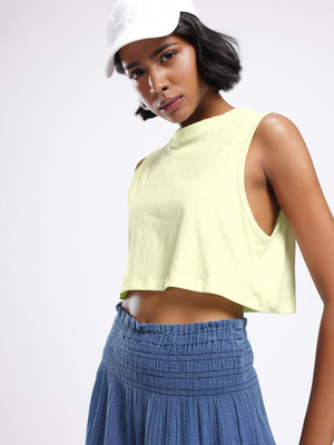 Glitchez Solid Women Round Neck Green T-Shirt