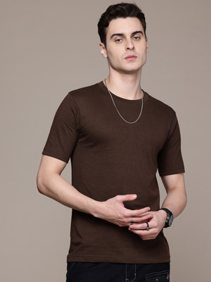METRONAUT Solid Men Round Neck Brown T-Shirt
