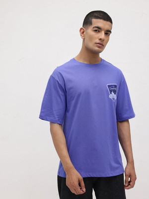 Roadster Printed Men Round Neck Purple T-Shirt