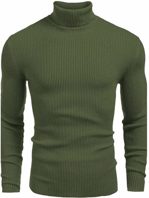 TRUST OUS Solid Men High Neck Dark Green T-Shirt