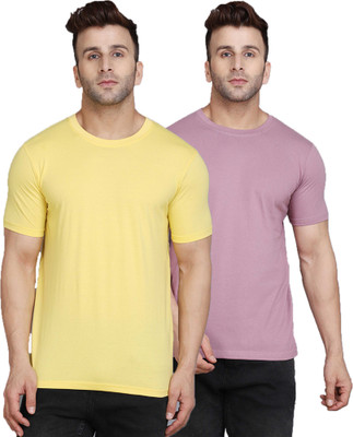 SLOWLORIS Solid Men Round Neck Multicolor T-Shirt