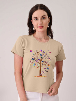 Moda Rapido Printed Women Round Neck White T-Shirt