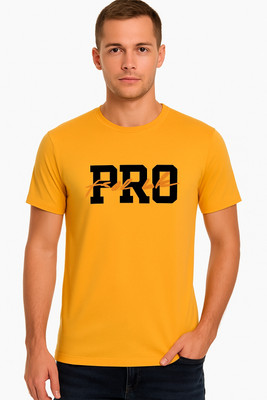 Feels Like Pro Typography Men Crew Neck Yellow T-Shirt