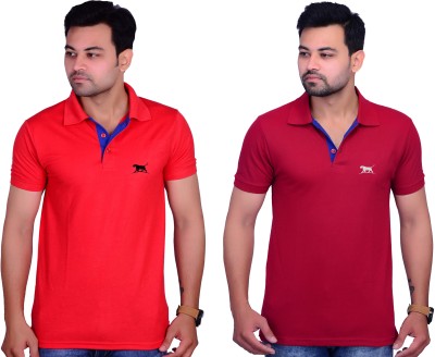 Cousin's Solid Men Polo Neck Maroon T-Shirt