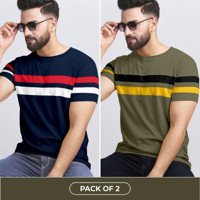 AUSK Colorblock Men Round Neck Blue, White, Red, Black, Dark Green T-Shirt