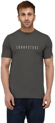 John Peters Printed Men Round Neck Grey T-Shirt
