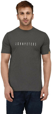 John Peters Printed Men Round Neck Grey T-Shirt