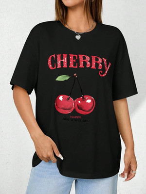 AKIRADVISORY Printed Women Round Neck Black T-Shirt