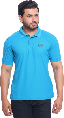 GazeTrend Solid Men Polo Neck Blue T-Shirt