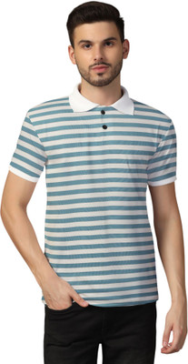 tfurnish Striped Men Polo Neck Blue T-Shirt