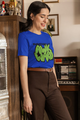 Clori Solid Women Round Neck Blue T-Shirt
